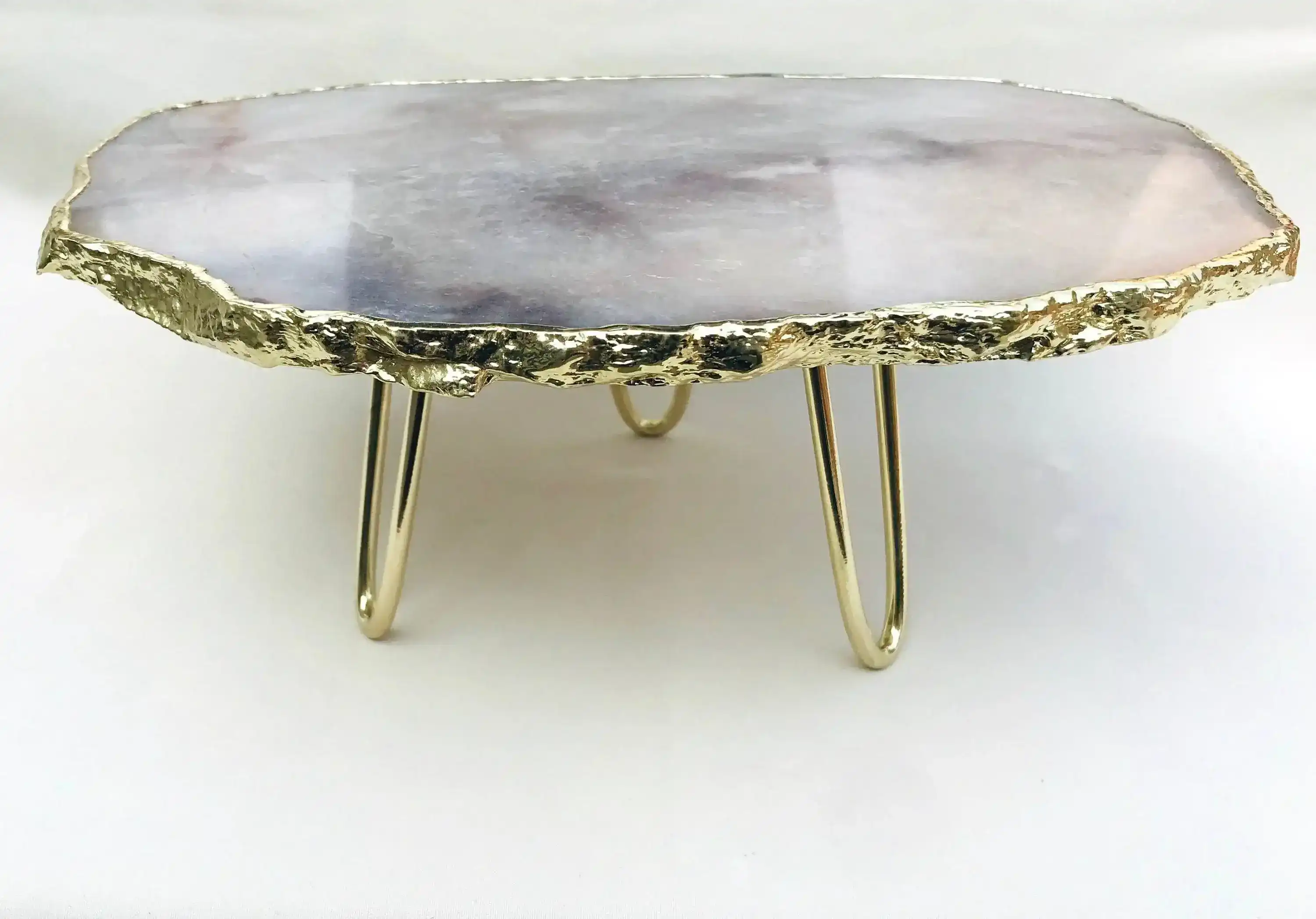 Grey Agate Quartz Cake Stand with Brass Legs - Image 3