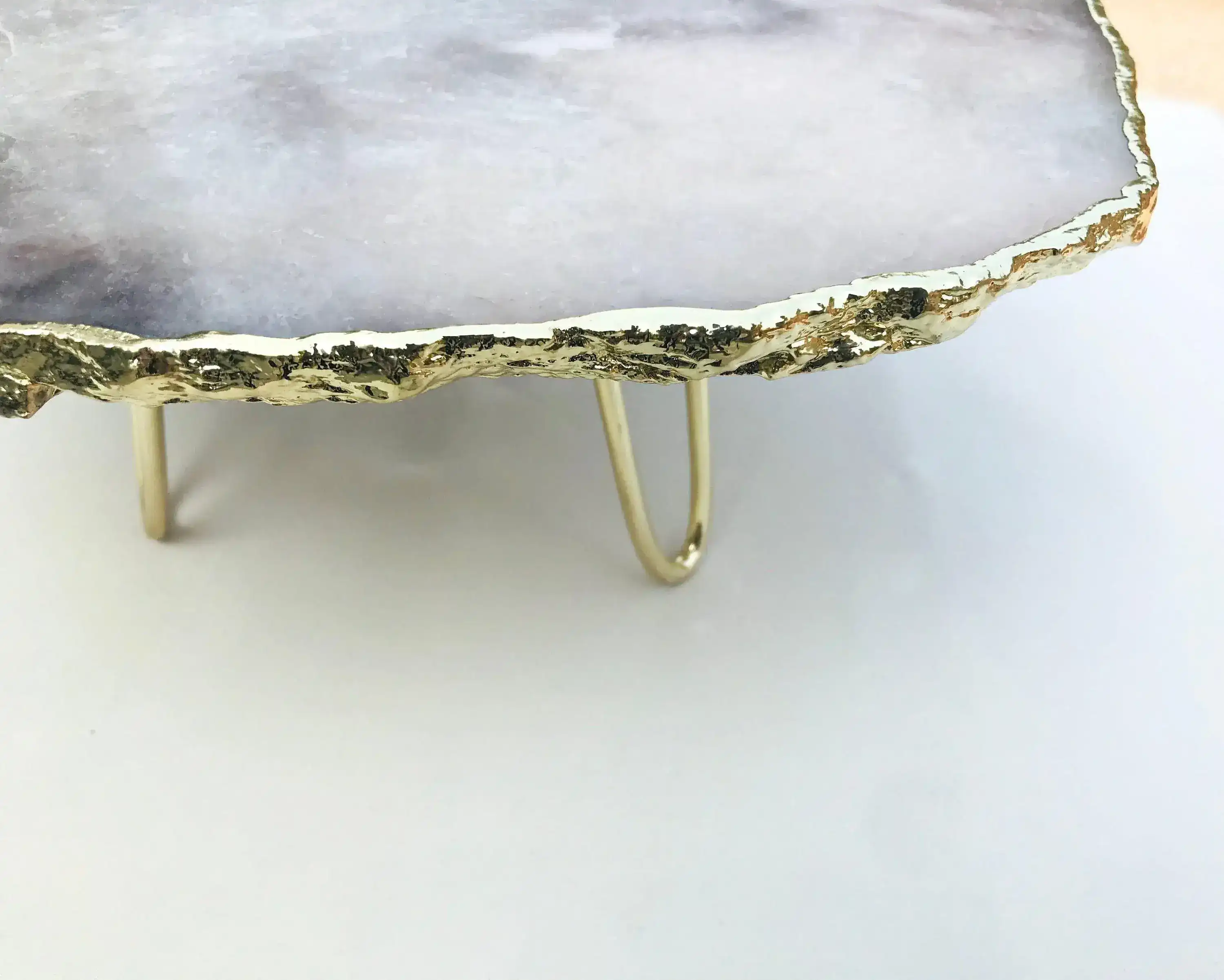 Grey Agate Quartz Cake Stand with Brass Legs - Image 5