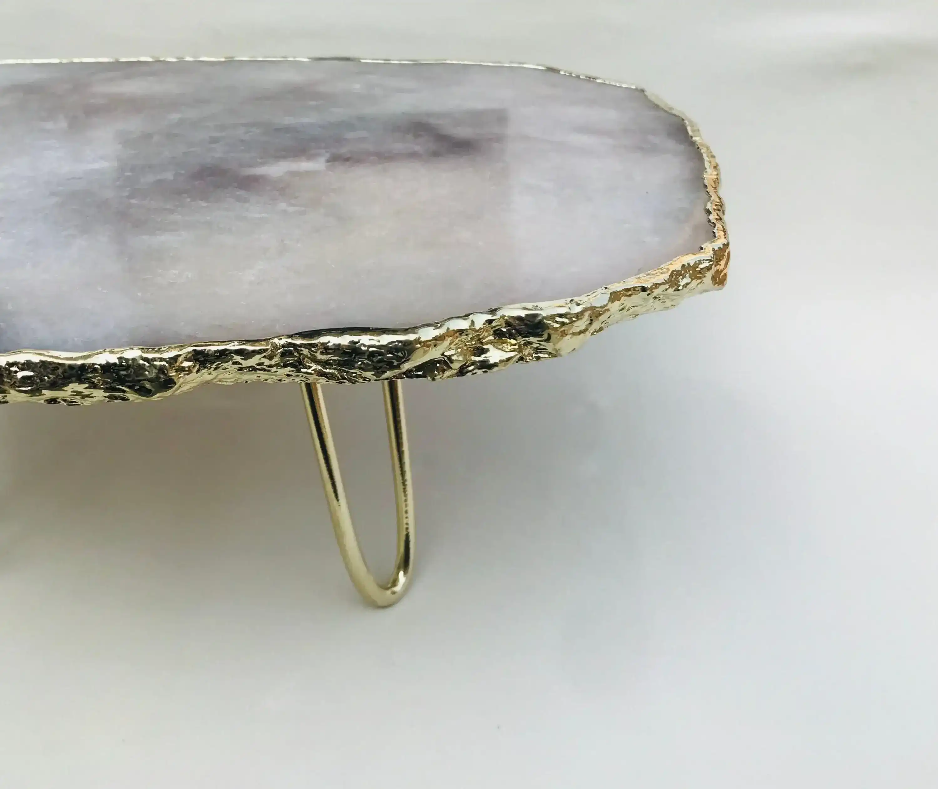 Grey Agate Quartz Cake Stand with Brass Legs - Image 8
