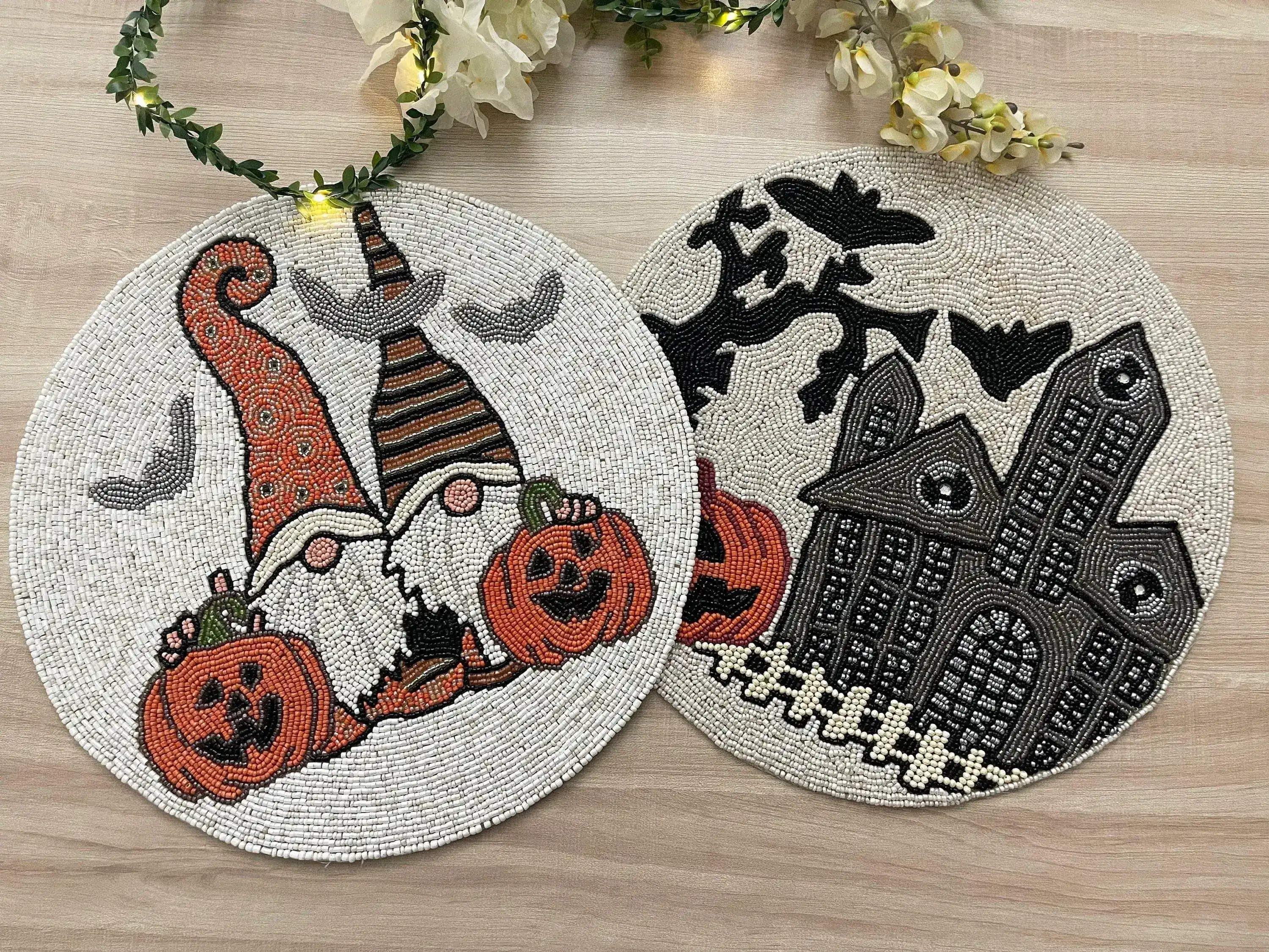 Halloween Haunted House Round Beaded Placemat - Image 2