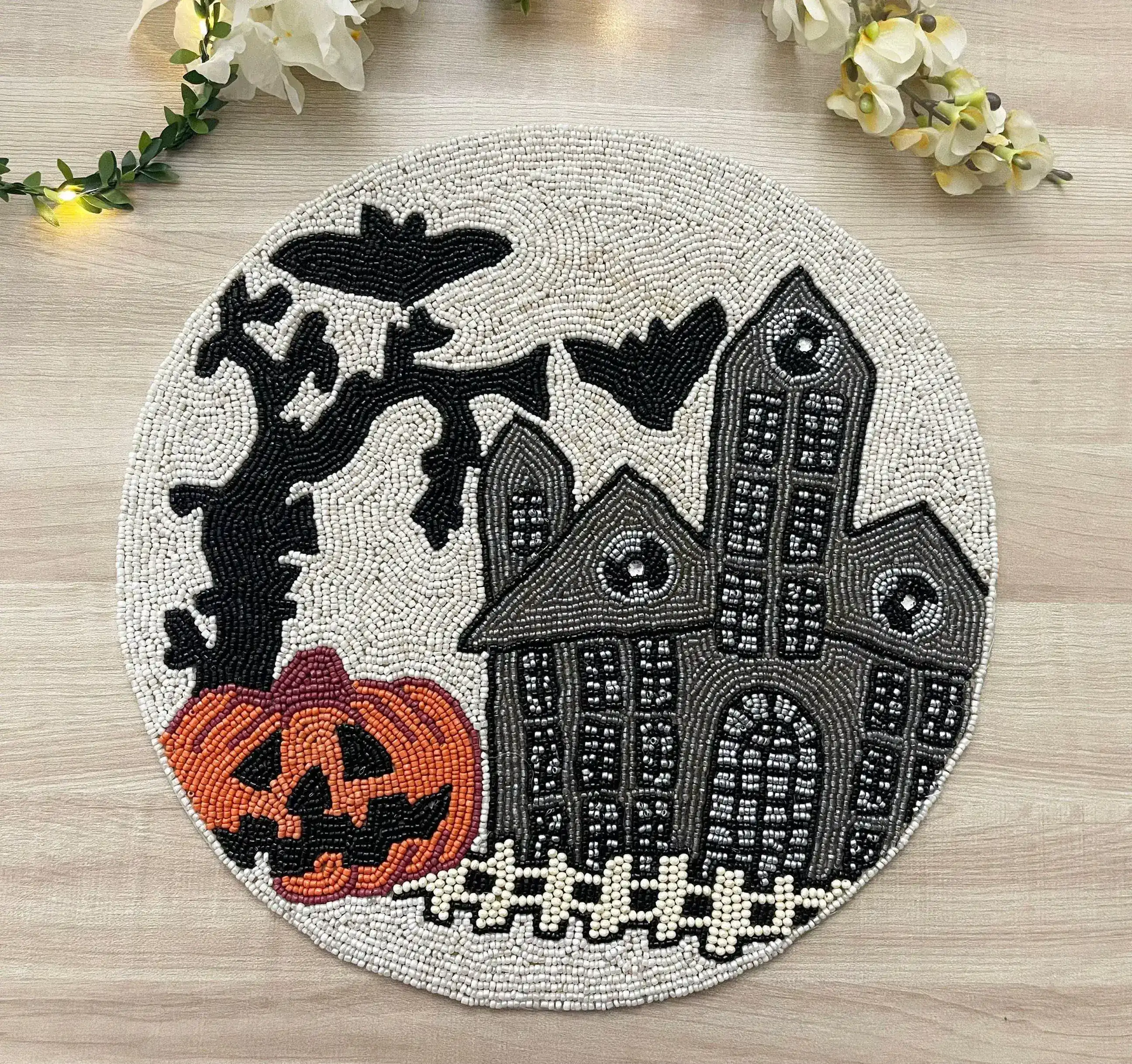 Halloween Haunted House Round Beaded Placemat - Image 5