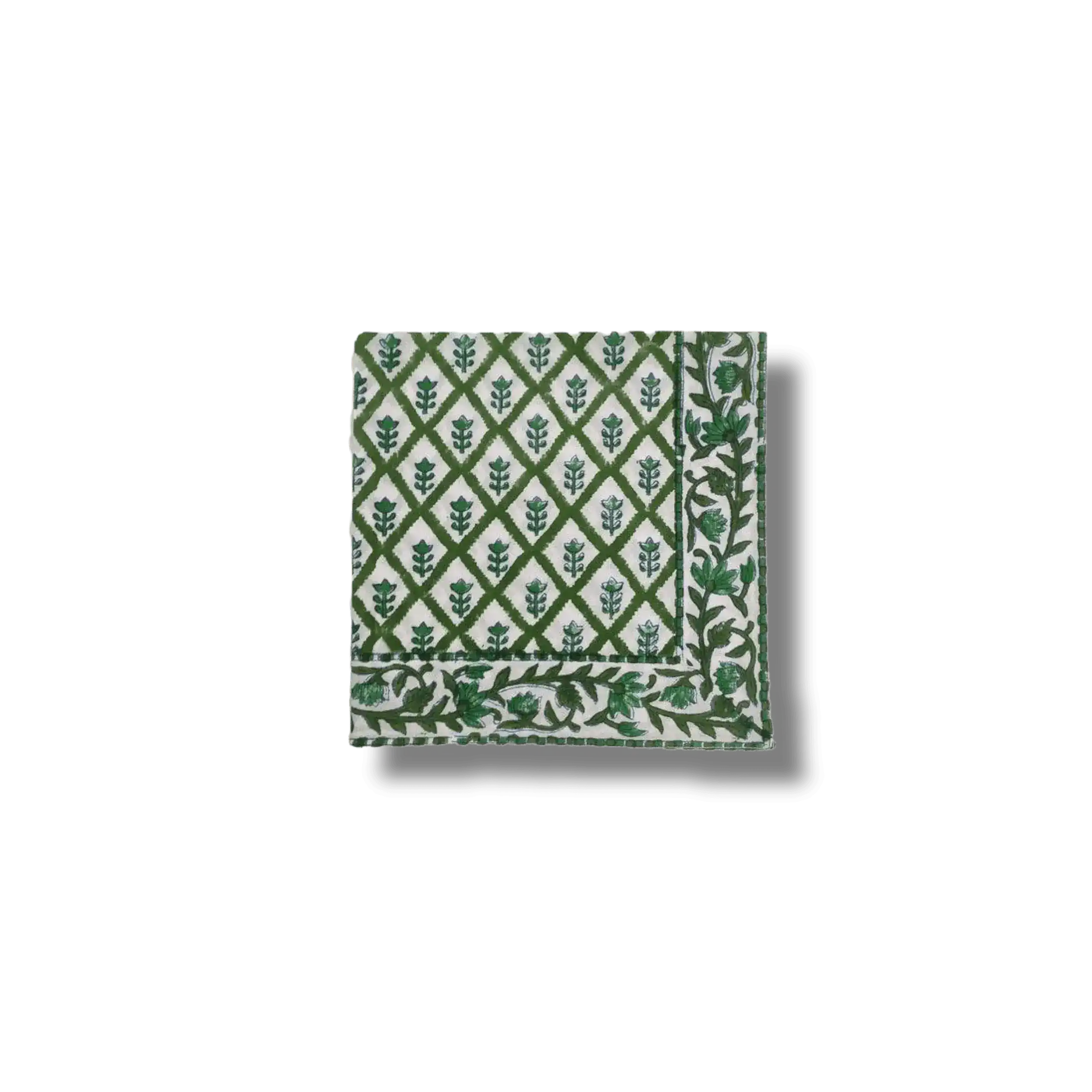 Hand Block Printed Green Trees Cotton Napkins - Image 2