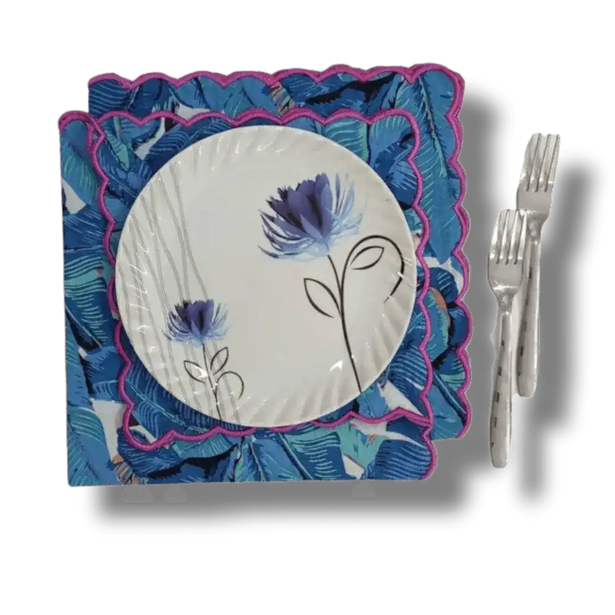 Hand Block Printed Tahiti Scalloped Cotton Napkins - Image 5