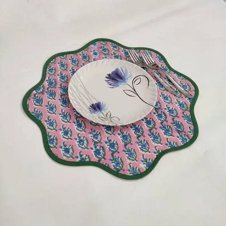 Hand Blocked Floral Scalloped Round Placemats - Image 8