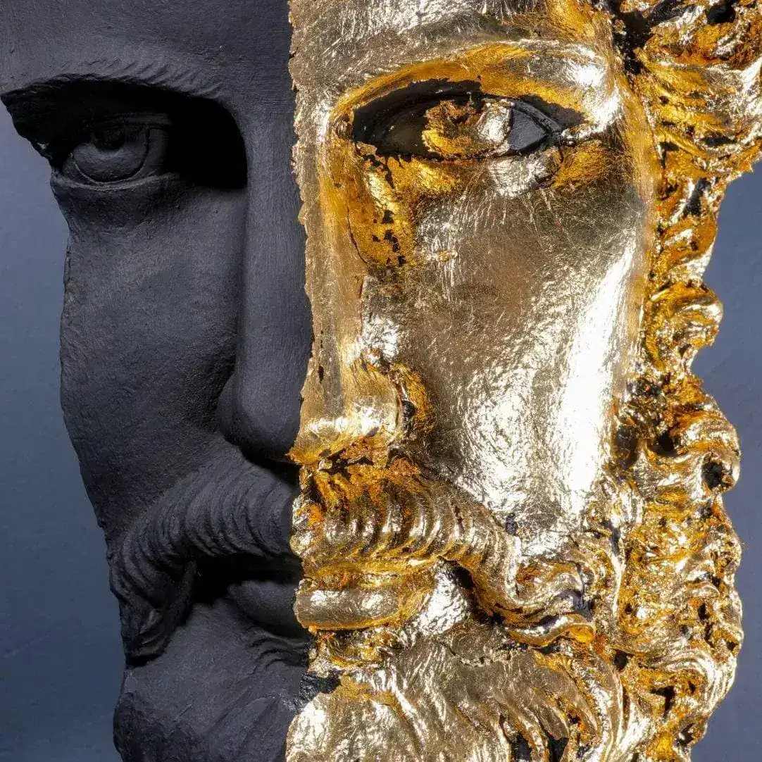 Hand Crafted Black Gold Zeus Bust Sculpture - Image 7