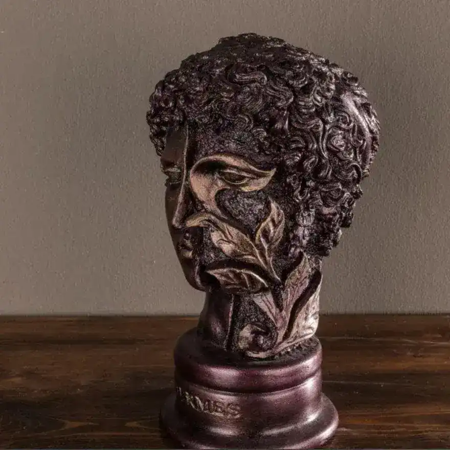 Hand Crafted Bronze Hermes Bust Statue - Image 5
