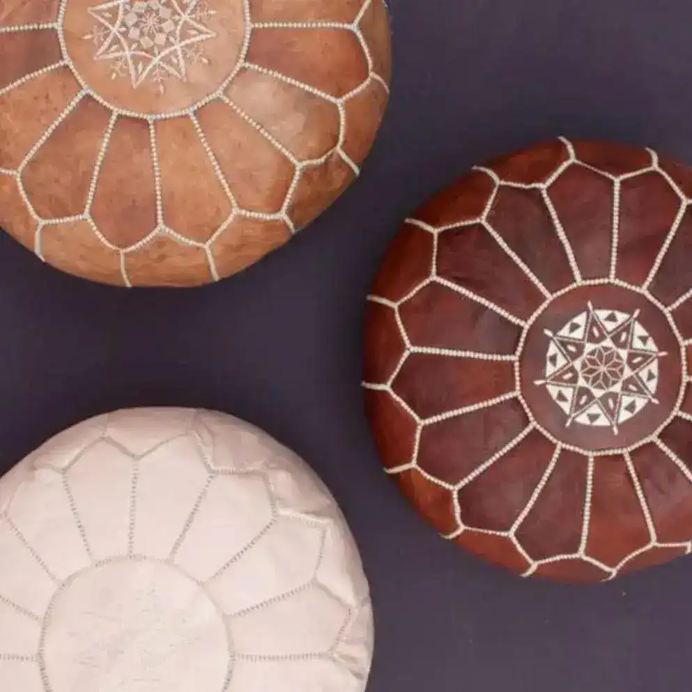Hand Crafted Genuine Leather Moroccan Pouf Cover - Image 5
