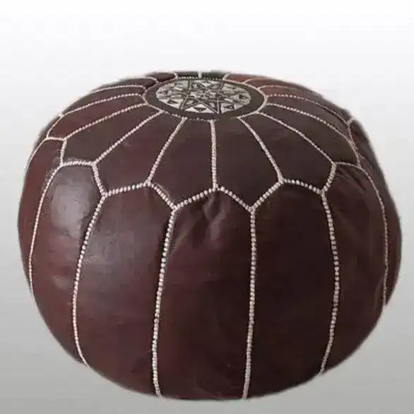 Hand Crafted Genuine Leather Moroccan Pouf Cover - Image 9