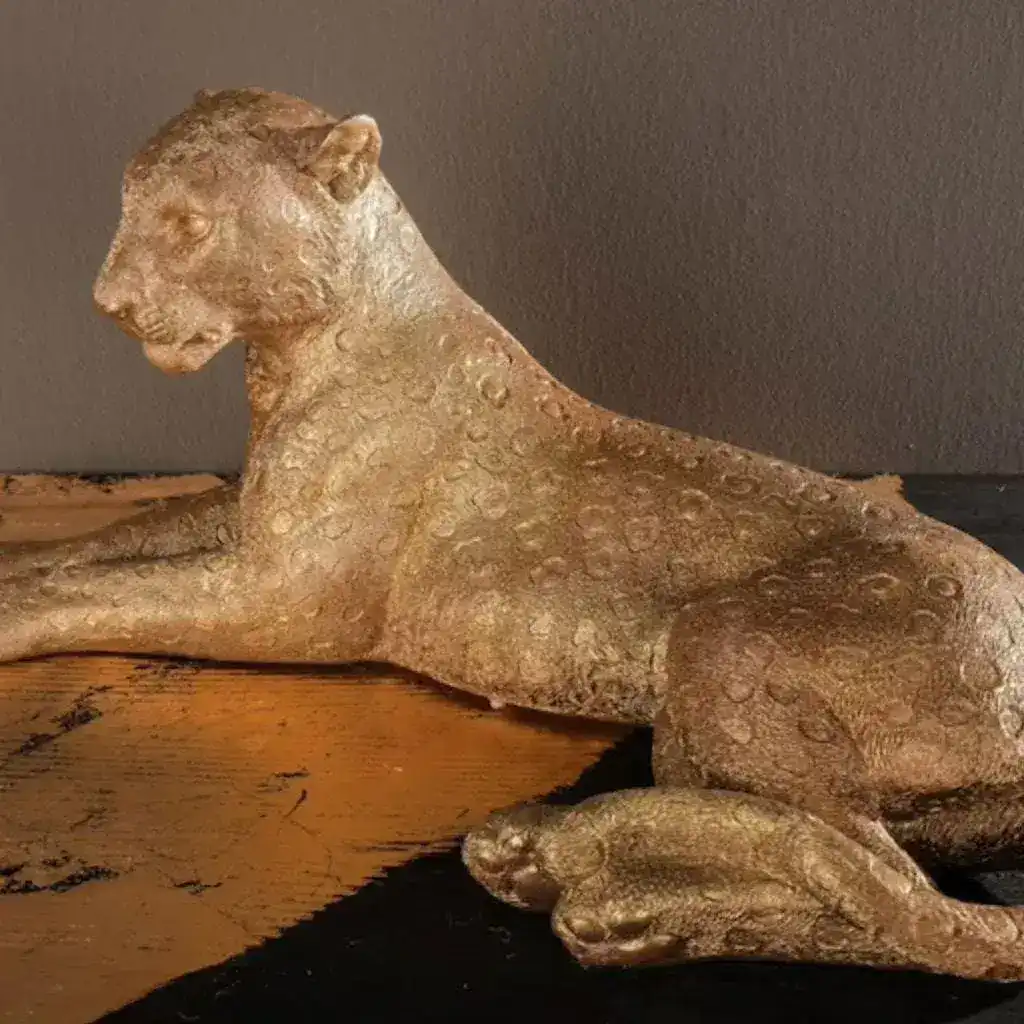 Hand Crafted Gold Lying Leopard Sculpture - Image 3