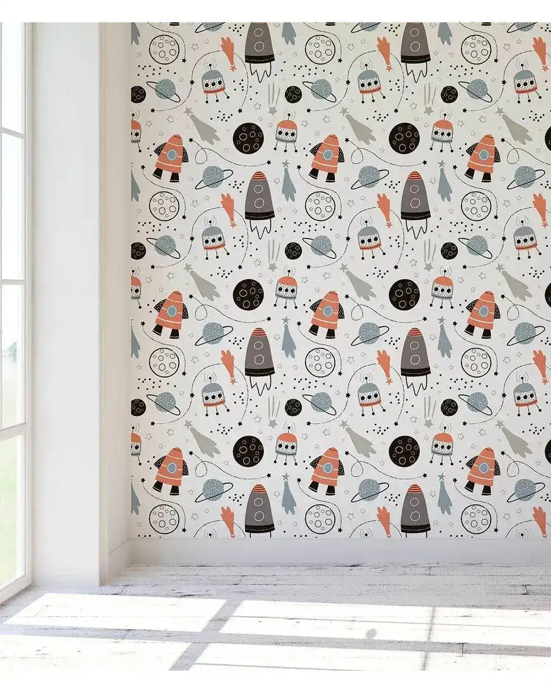Hand Drawn Space Rockets Stars Removable Kids Wallpaper - Image 2