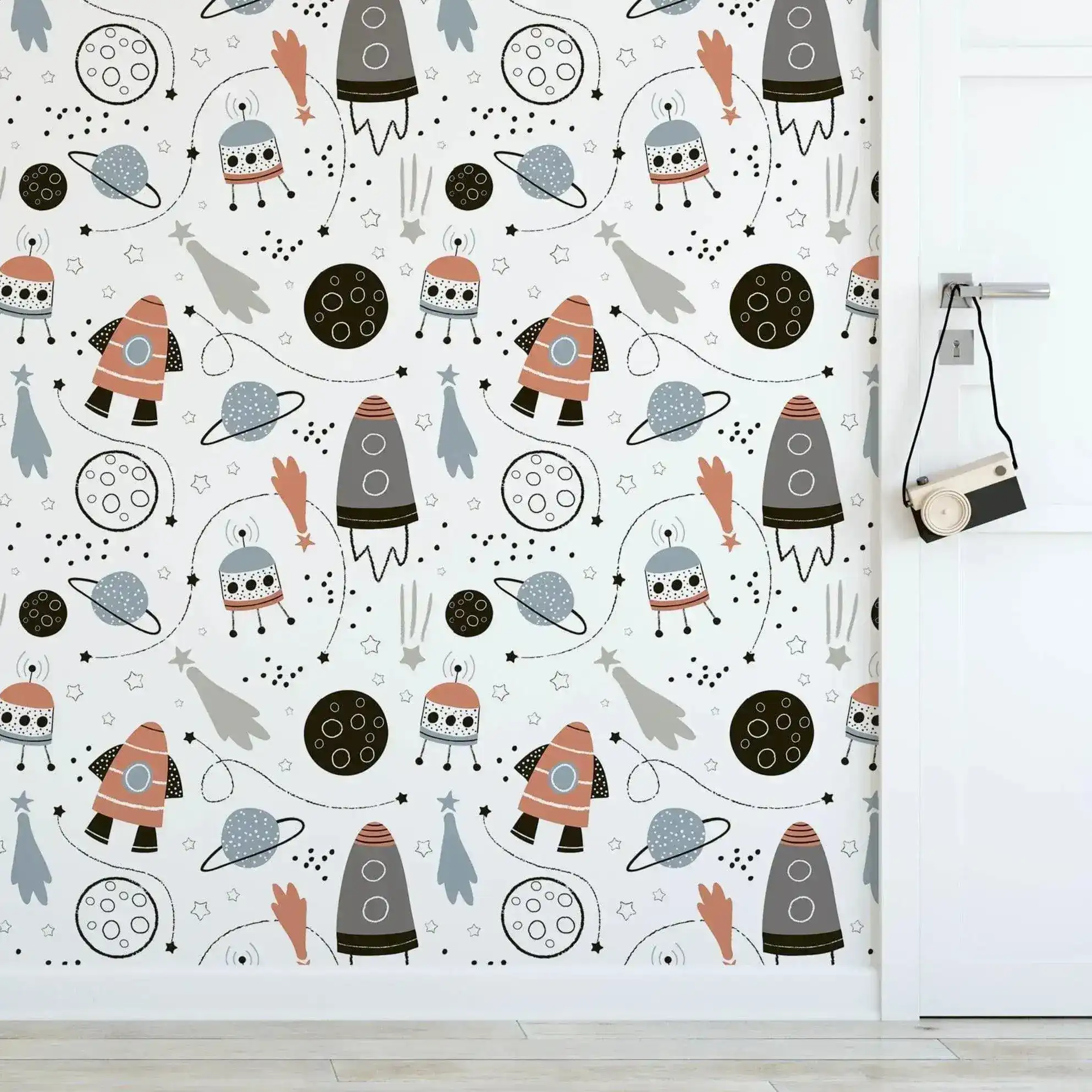 Hand Drawn Space Rockets Stars Removable Kids Wallpaper - Image 3