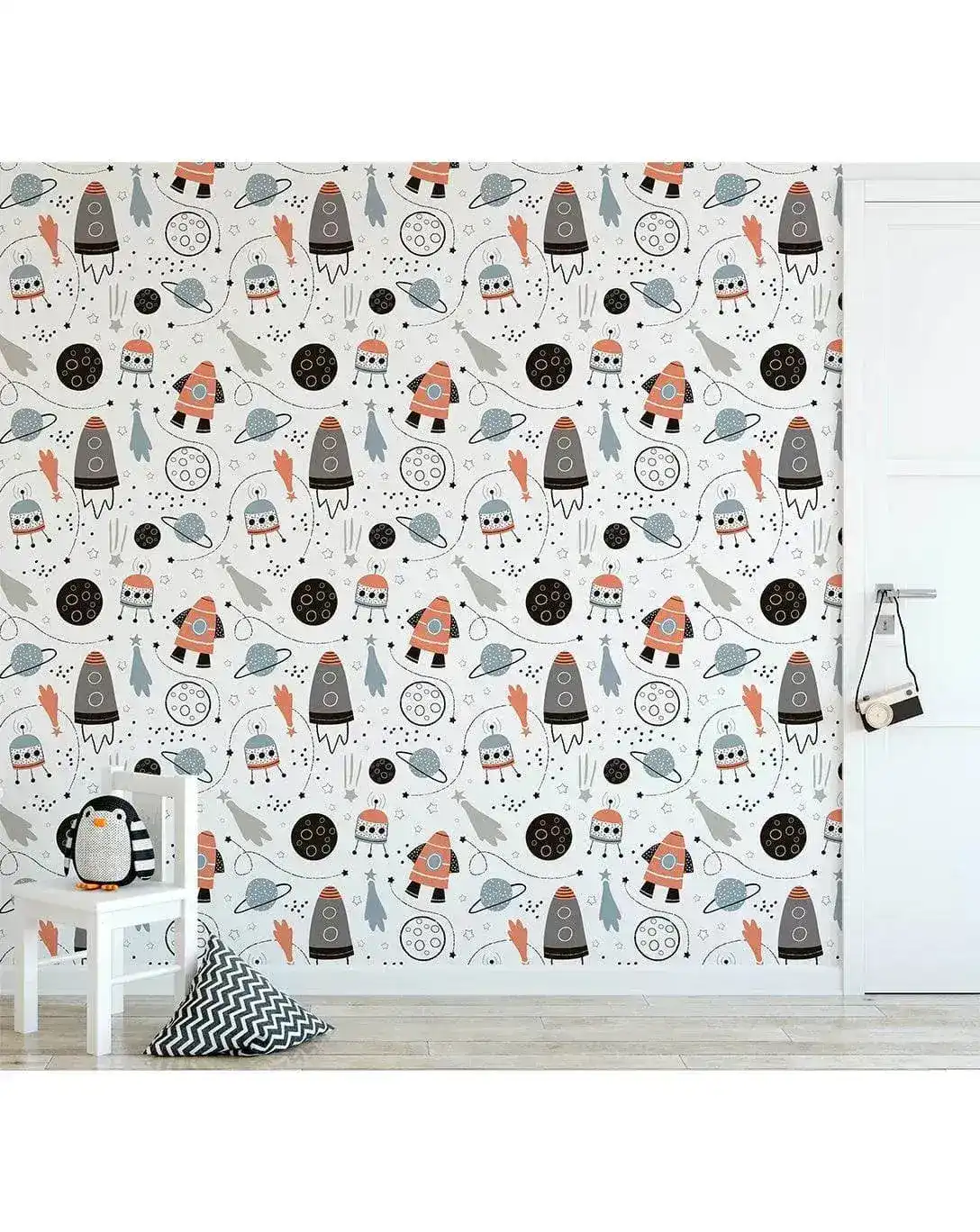 Hand Drawn Space Rockets Stars Removable Kids Wallpaper - Image 4