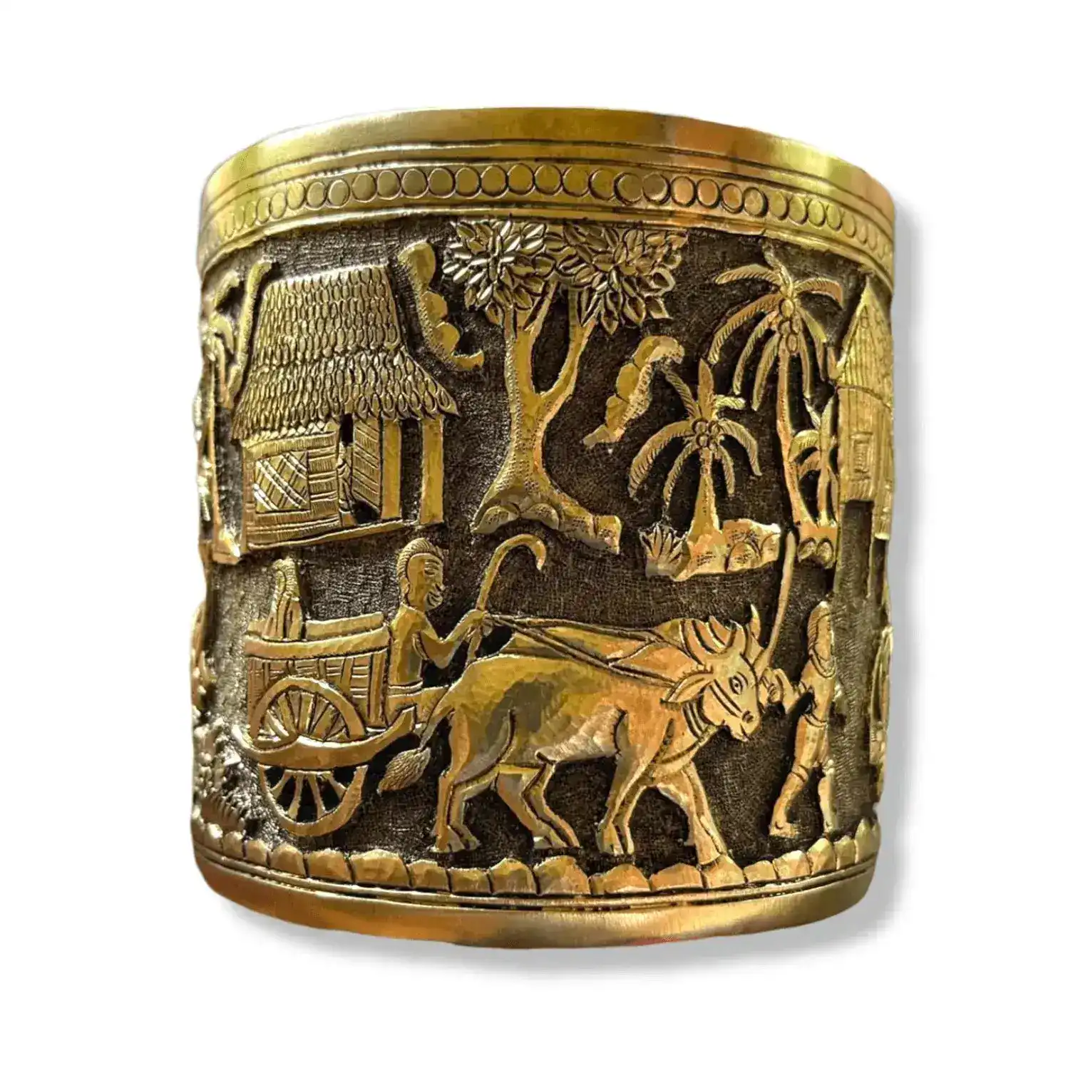 Hand Engraved Solid Brass Mug with Handle - Khmer Rural - Image 3