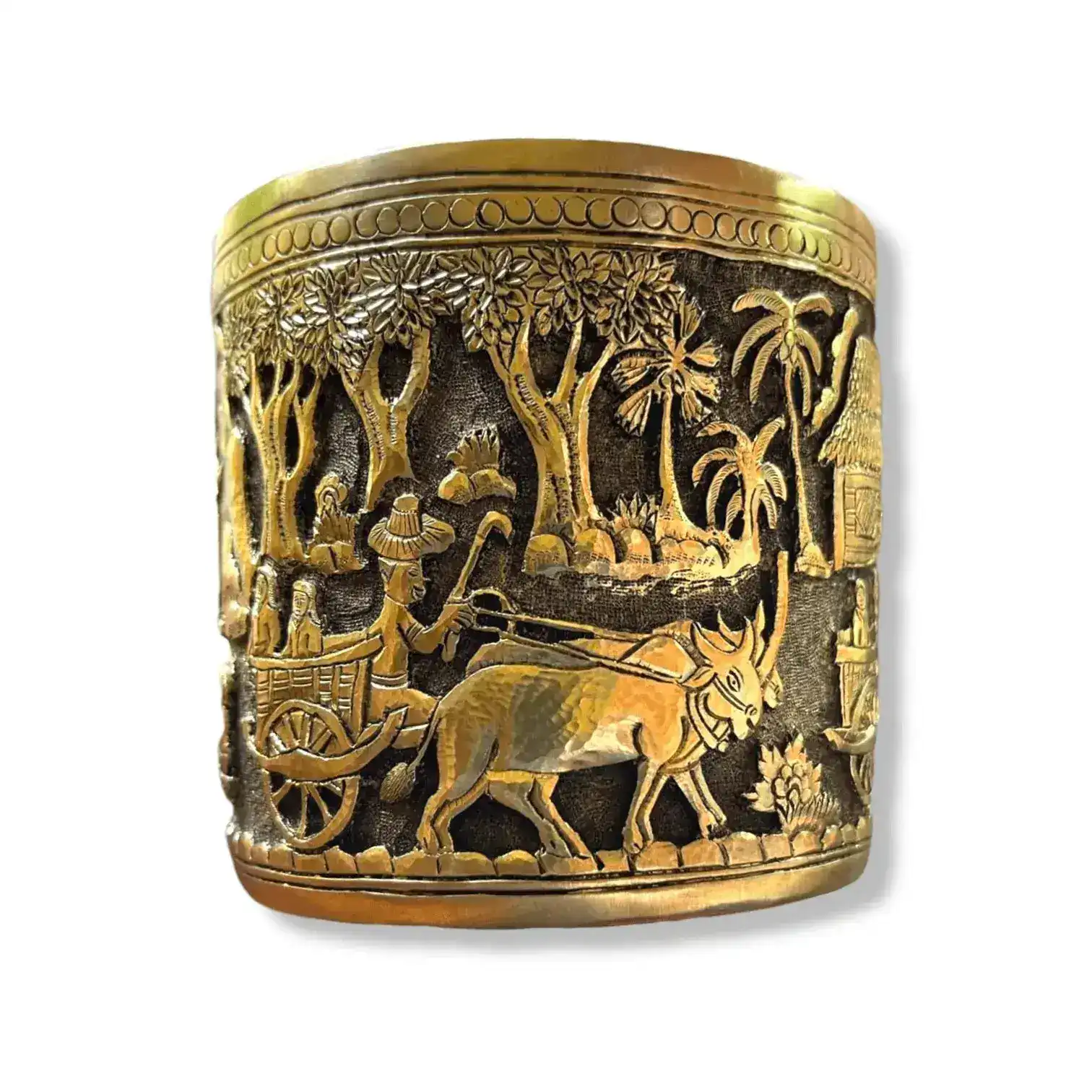 Hand Engraved Solid Brass Mug with Handle - Khmer Rural - Image 5