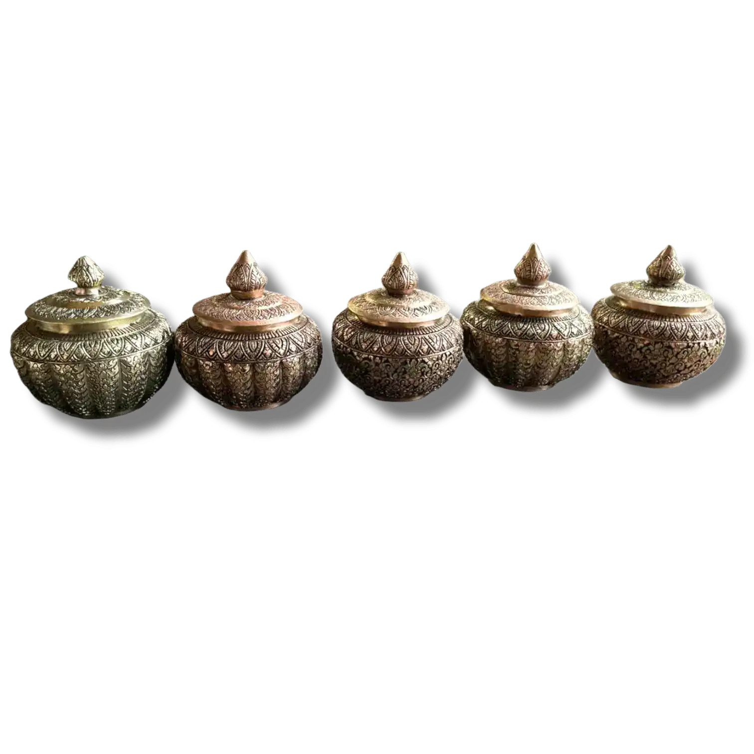 Hand Engraved Solid Brass Niello Betel Box with Lotus Lid - Image 8