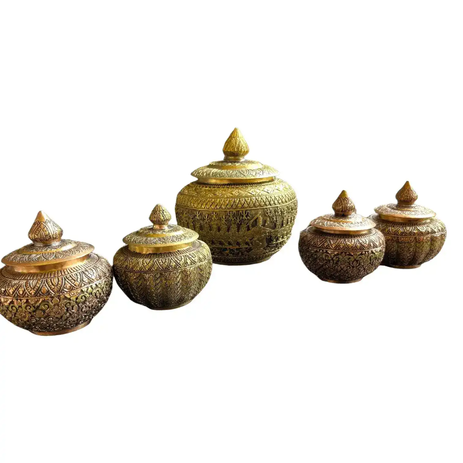 Hand Engraved Solid Brass Niello Betel Box with Lotus Lid - Image 9