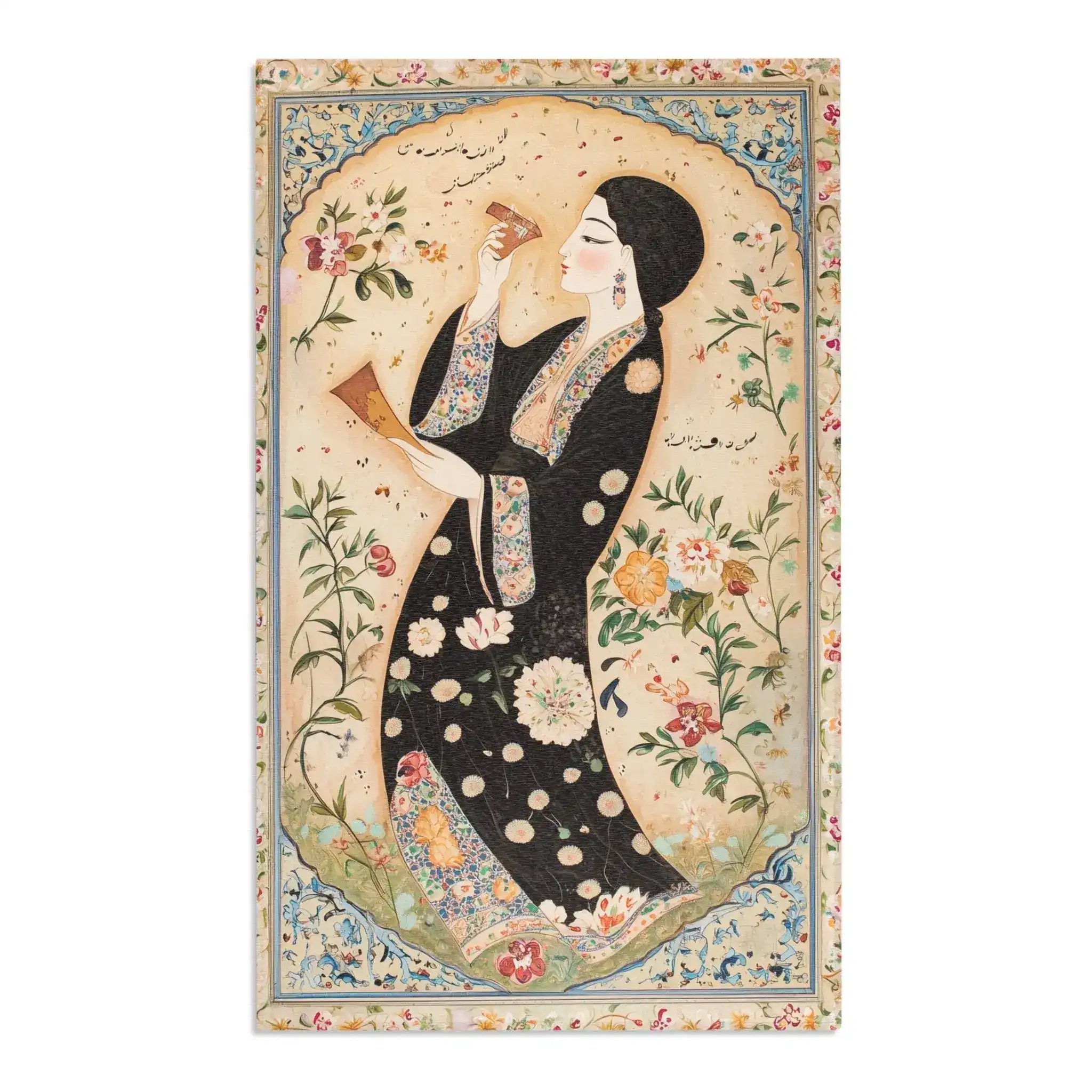 Elegant Woman & Floral Art Rug - Image 5