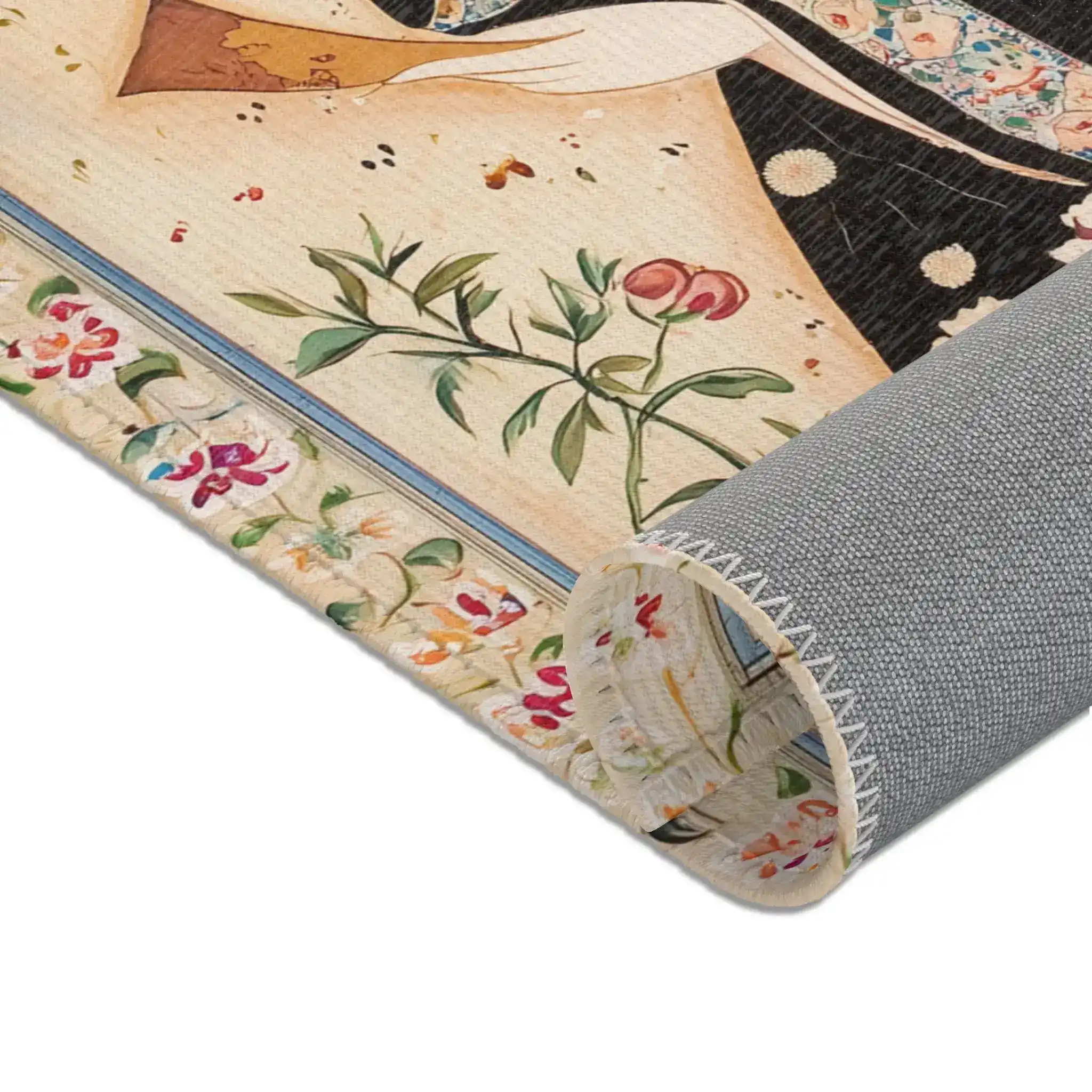 Elegant Woman & Floral Art Rug - Image 8