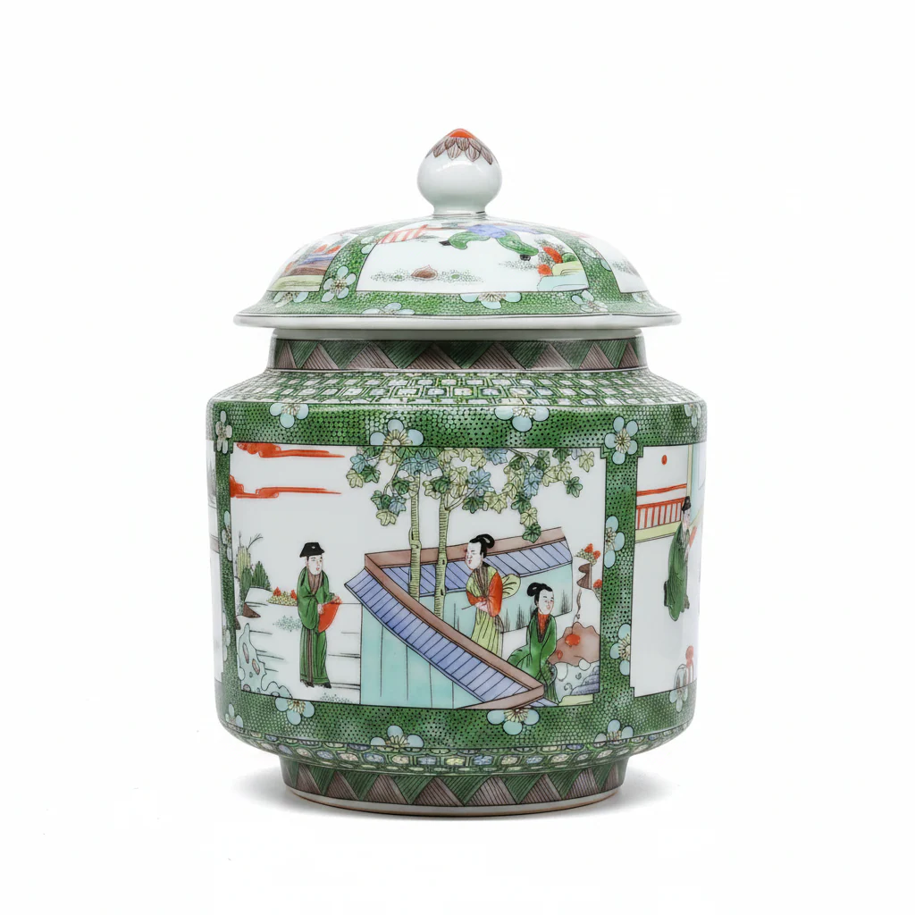 Hand-Painted Chinese Ginger Jar with Lid — Antique Reproduction