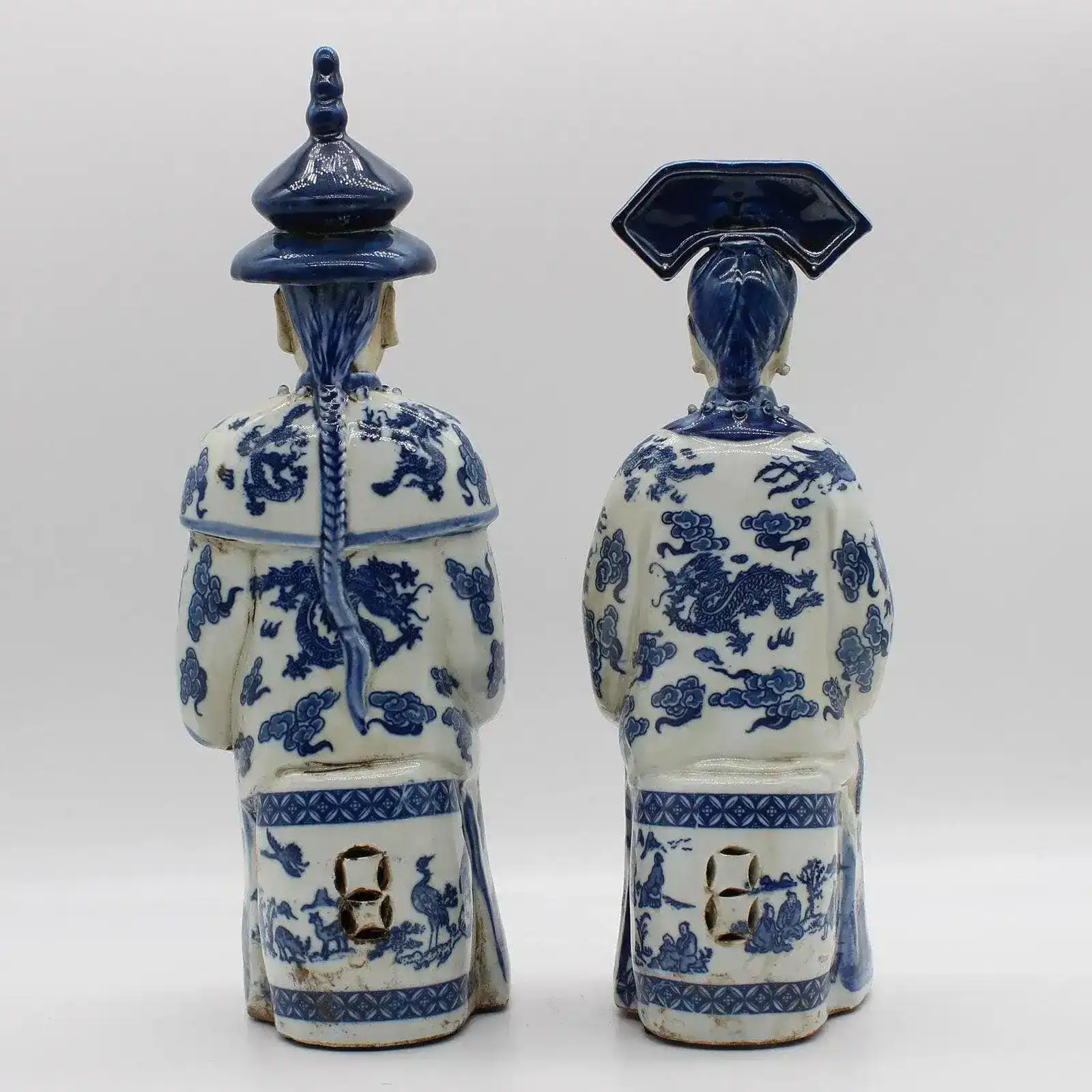 Hand Painted Qing Dynasty Sitting Emperor and Empress Figurines - Image 2