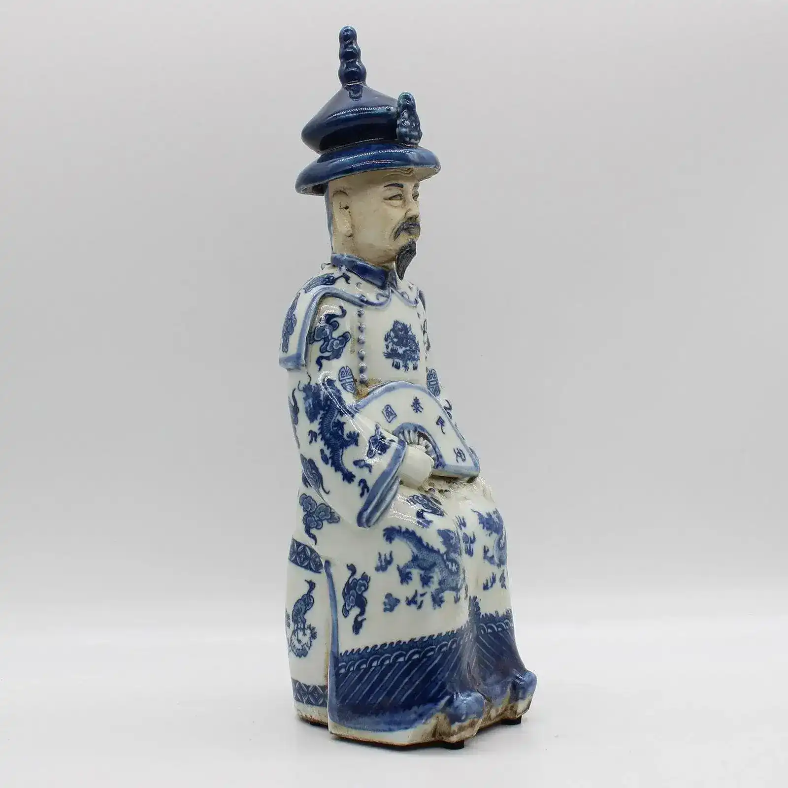 Hand Painted Qing Dynasty Sitting Emperor and Empress Figurines - Image 3