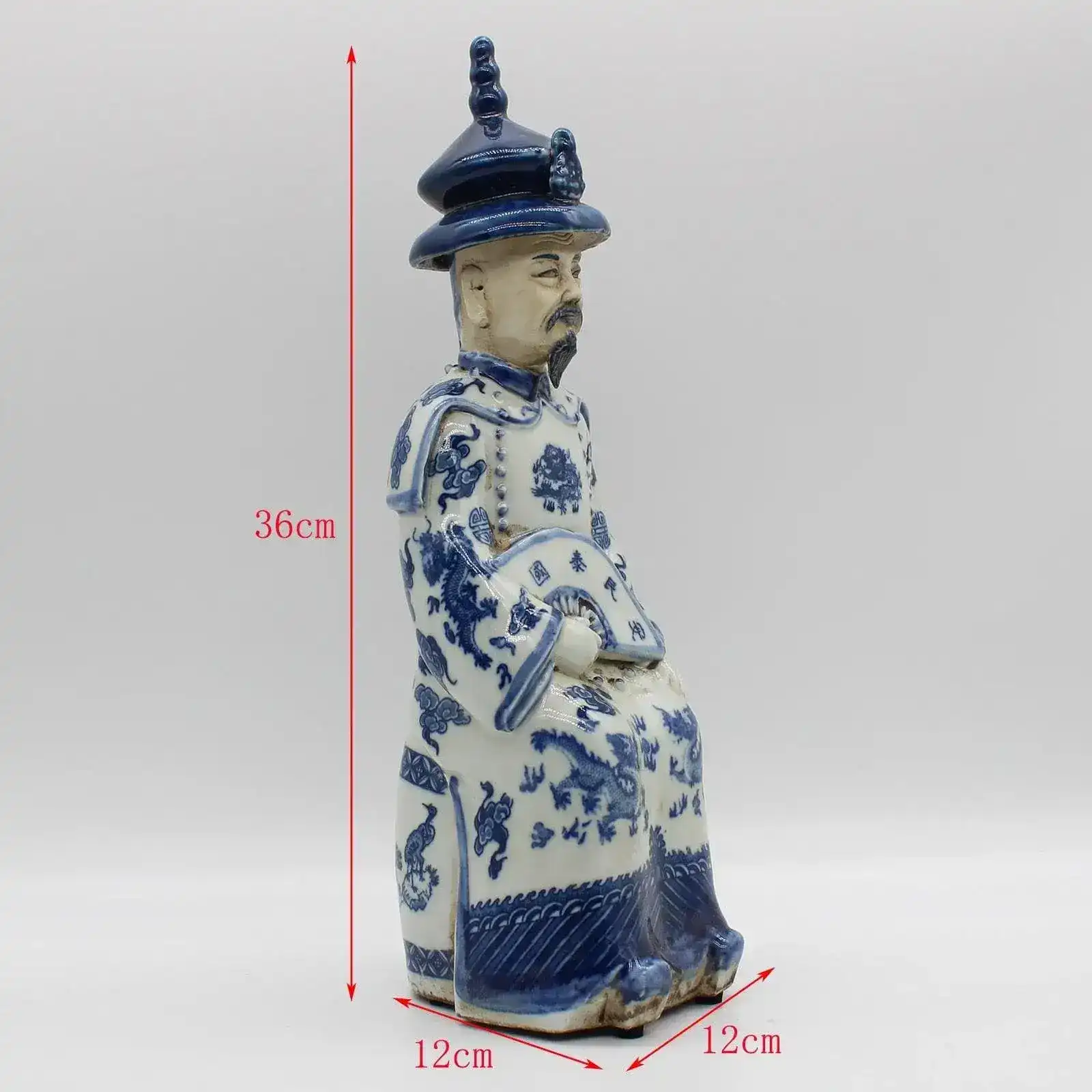 Hand Painted Qing Dynasty Sitting Emperor and Empress Figurines - Image 6