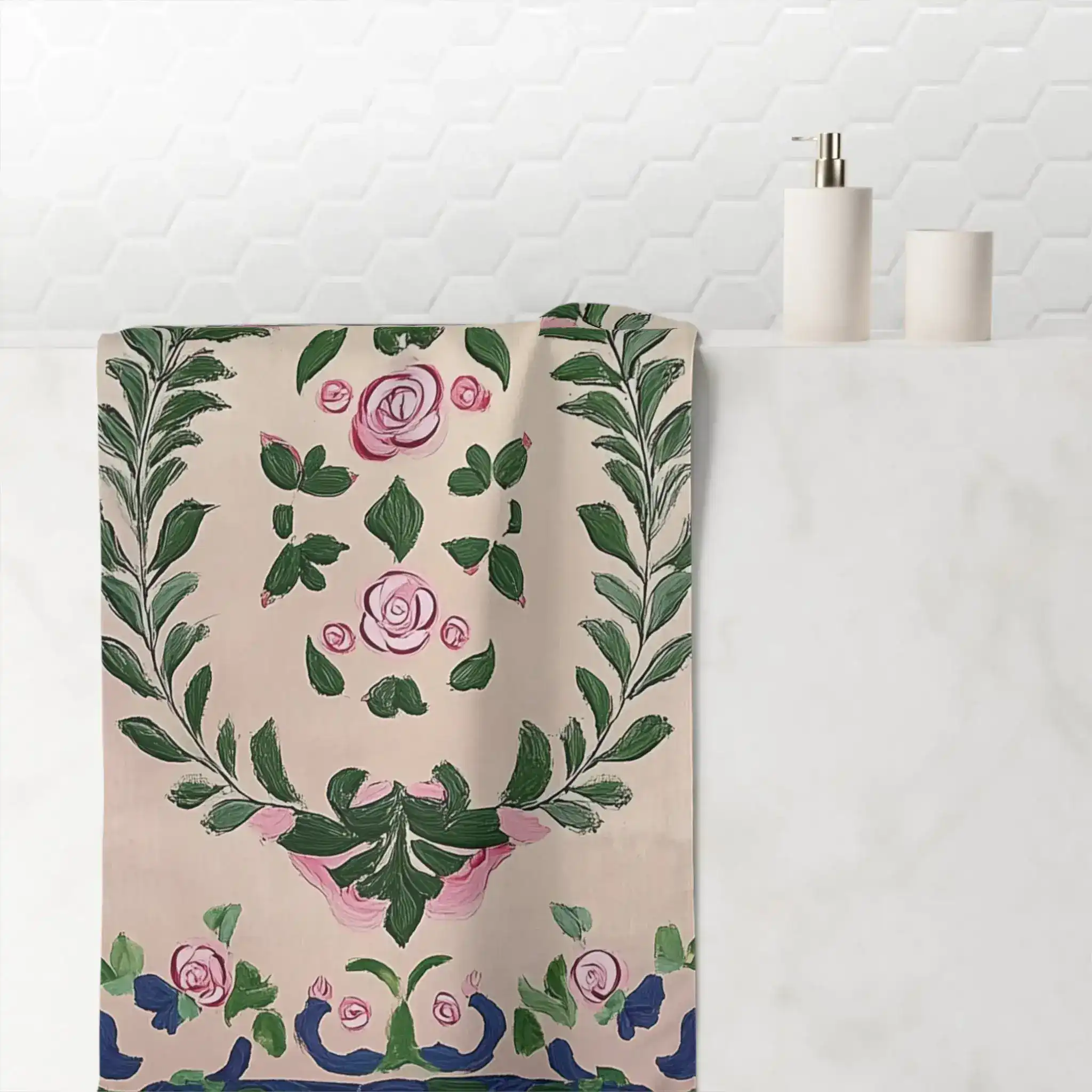 Hand-Painted Rose Garden Bath Towel - Image 4
