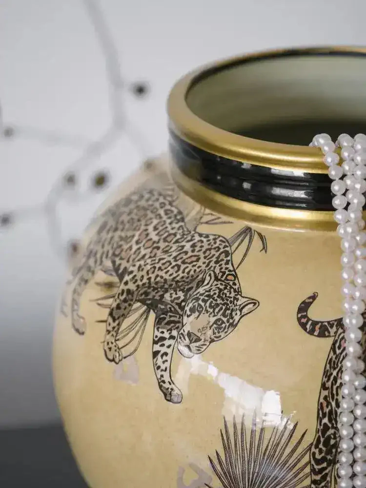 Hand-Painted Tiger Rosy Decorative Glazed Jar - Image 6