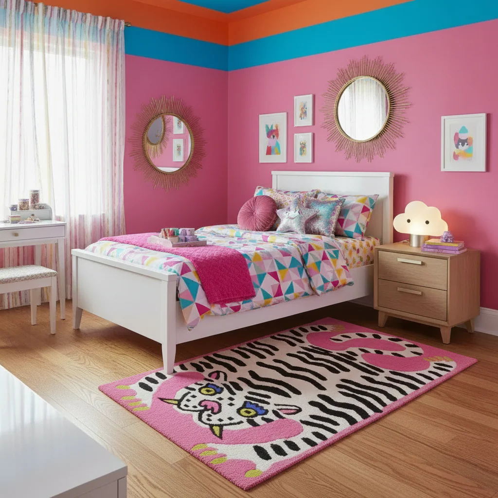Hand Tufted Pink Tiger Wool Area Rug - Image 3