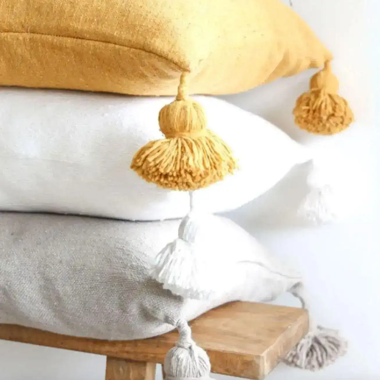 Handmade Boho Pom Pom Pillow Cover - Image 3