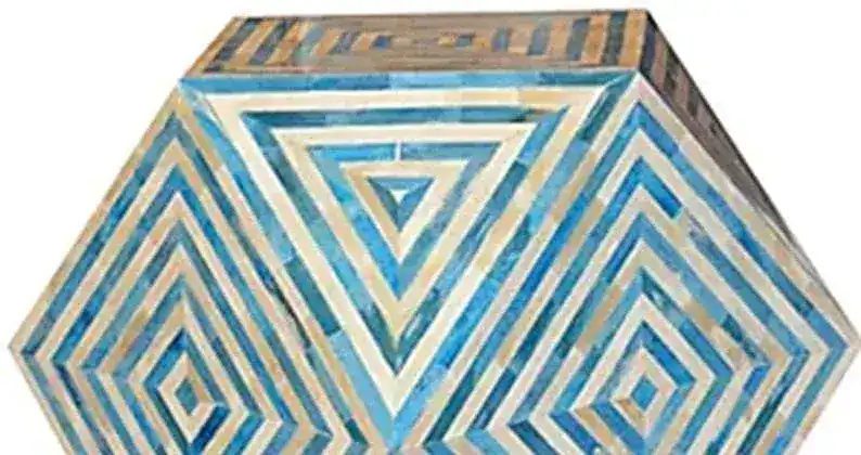 Handmade Bone Inlay Wooden Modern Pattern Hexagon Side table - Image 3