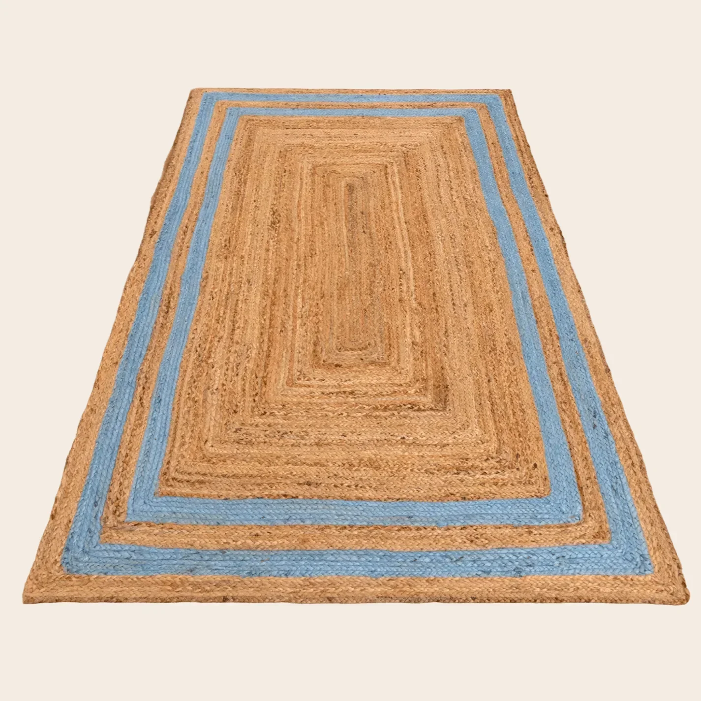 Handmade Chic Blue Borders Jute Rug - Image 3