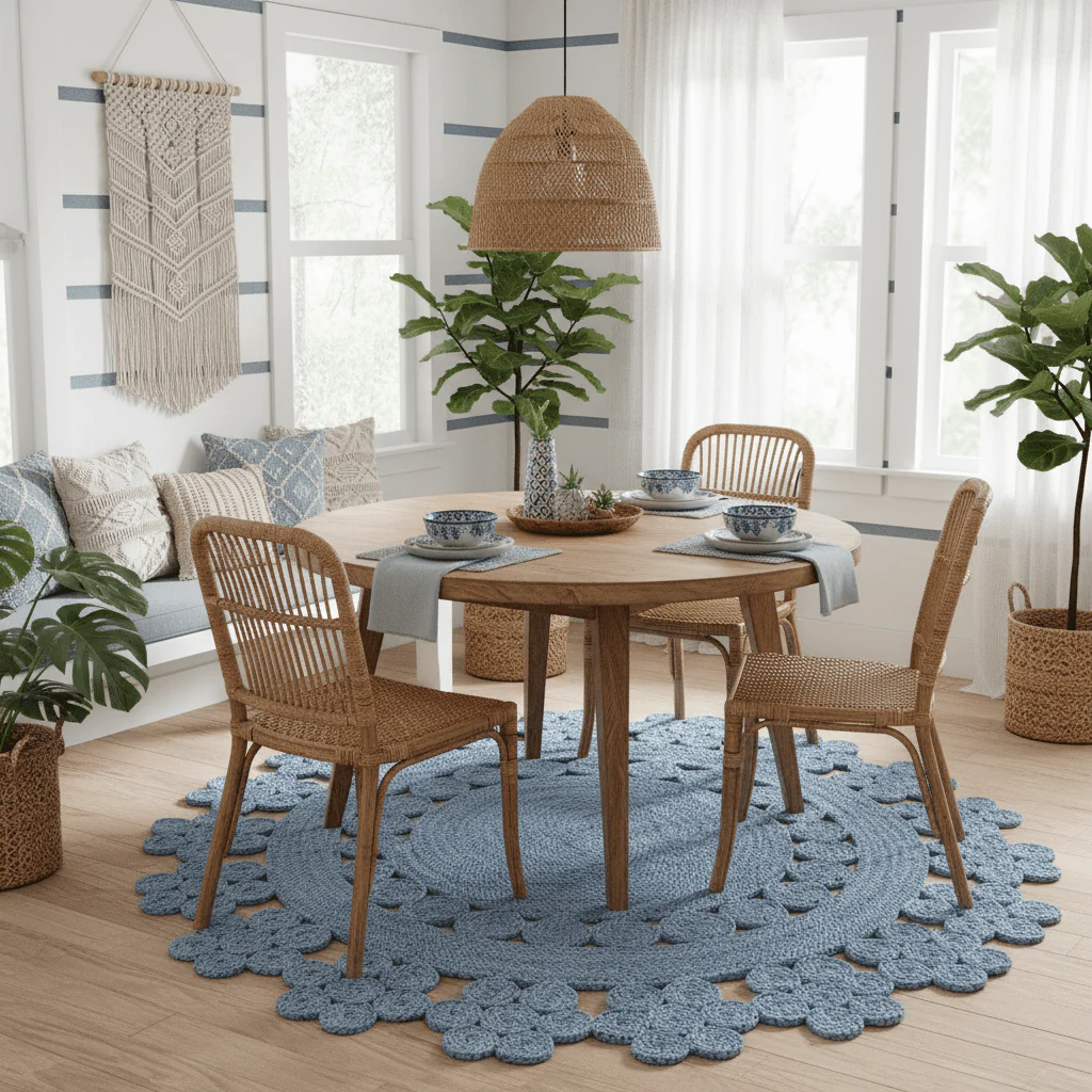 Handmade Desi Round Jute Rug - Blue - Image 2