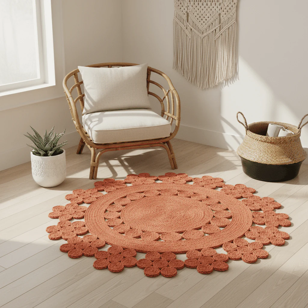 Handmade Desi Round Jute Rug - Orange - Image 2