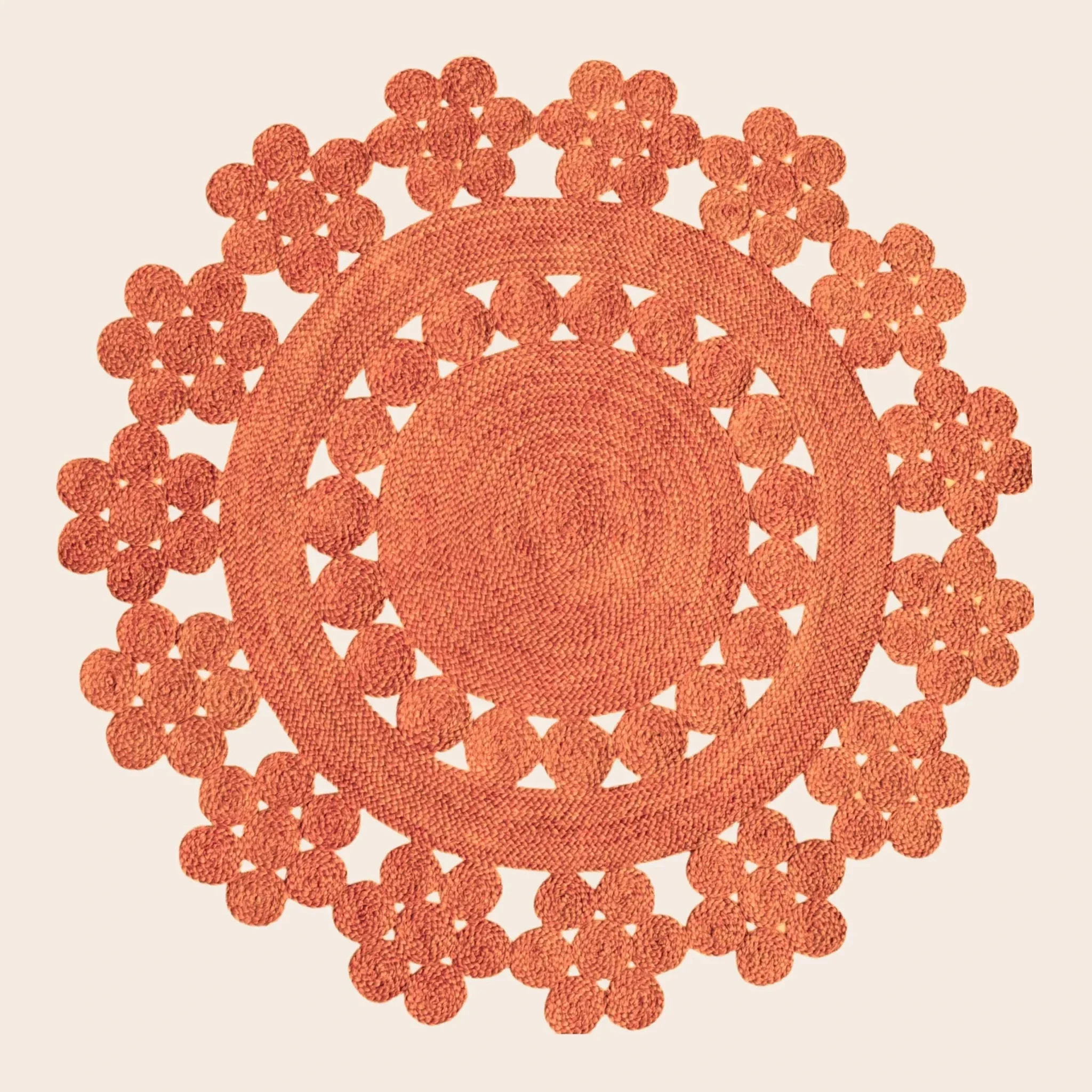 Handmade Desi Round Jute Rug - Orange - Image 3