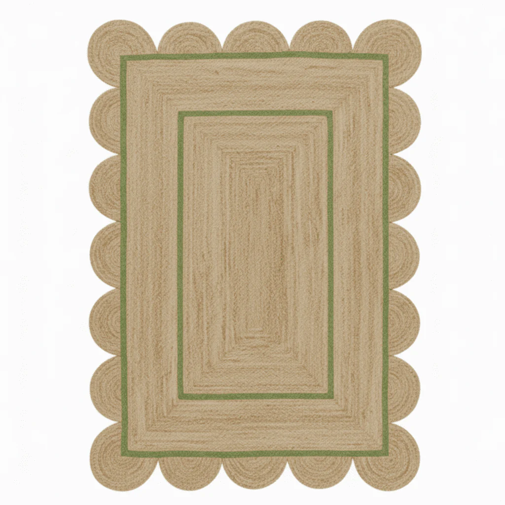 Handmade Green Scalloped Jute Rug - Image 8