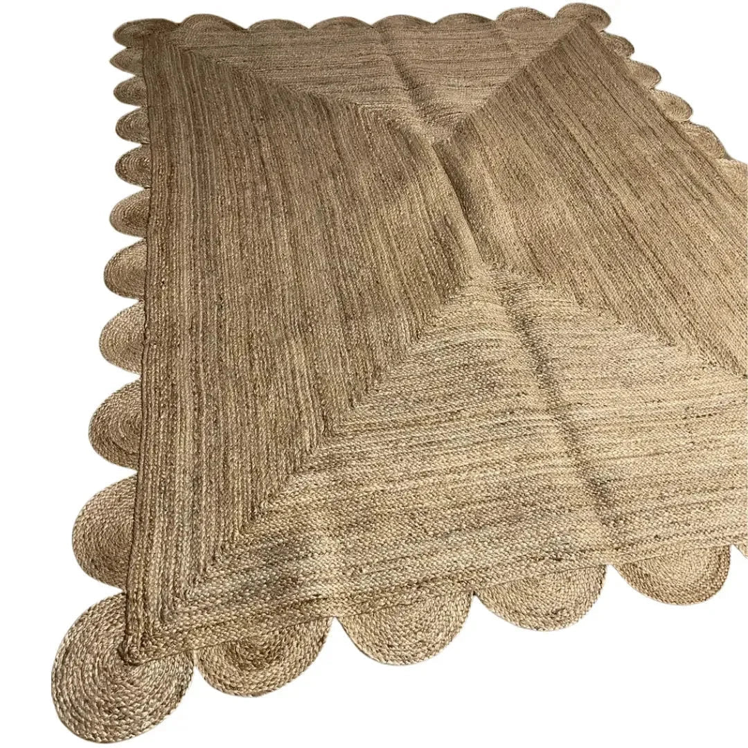 Handmade Natural Color Scalloped Border Jute Rug - Image 3