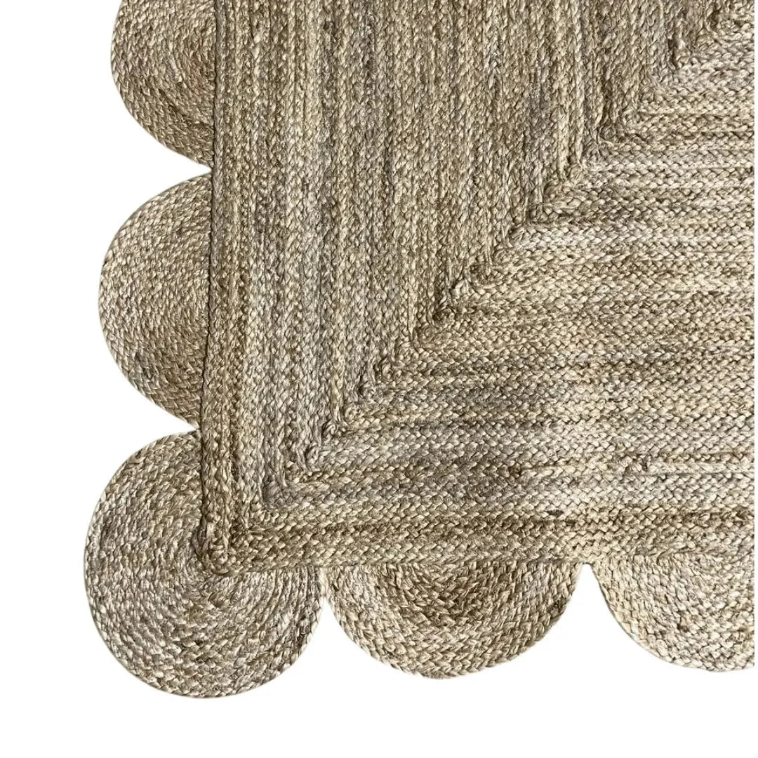 Handmade Natural Color Scalloped Border Jute Rug - Image 4