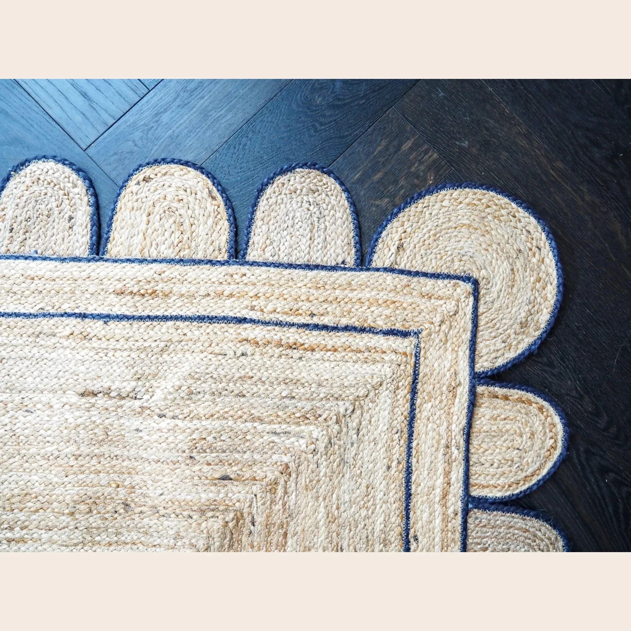 Handmade Navy Blue Scalloped Jute Rug - Image 6