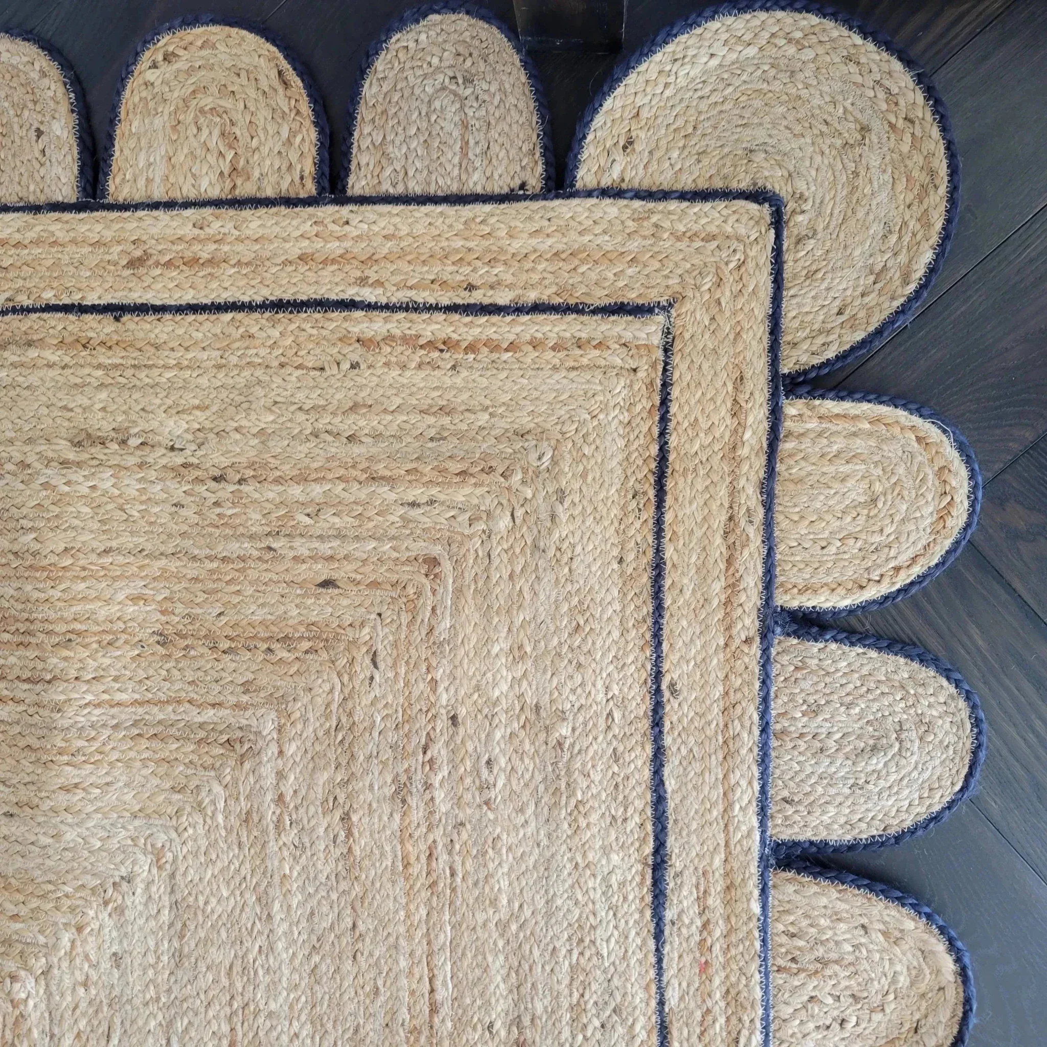 Handmade Navy Blue Scalloped Jute Rug - Image 8