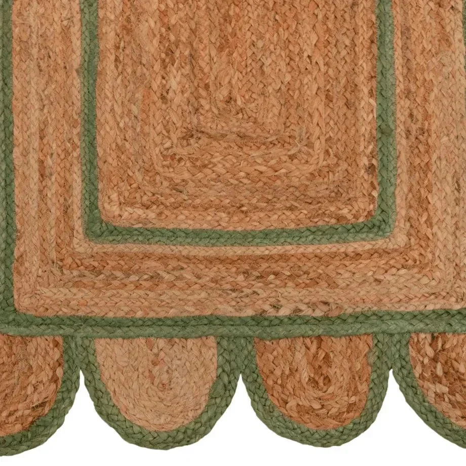 Handmade Olive Green Scalloped Border Jute Rug - Image 9
