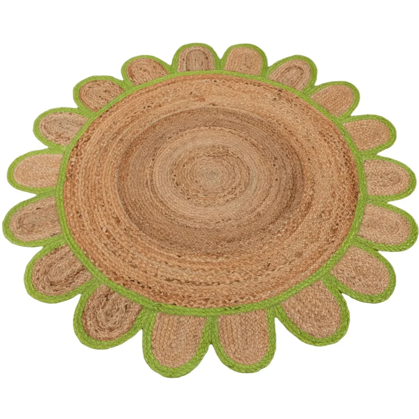 Handmade Olive Green Scalloped Round Jute Rug - Image 3