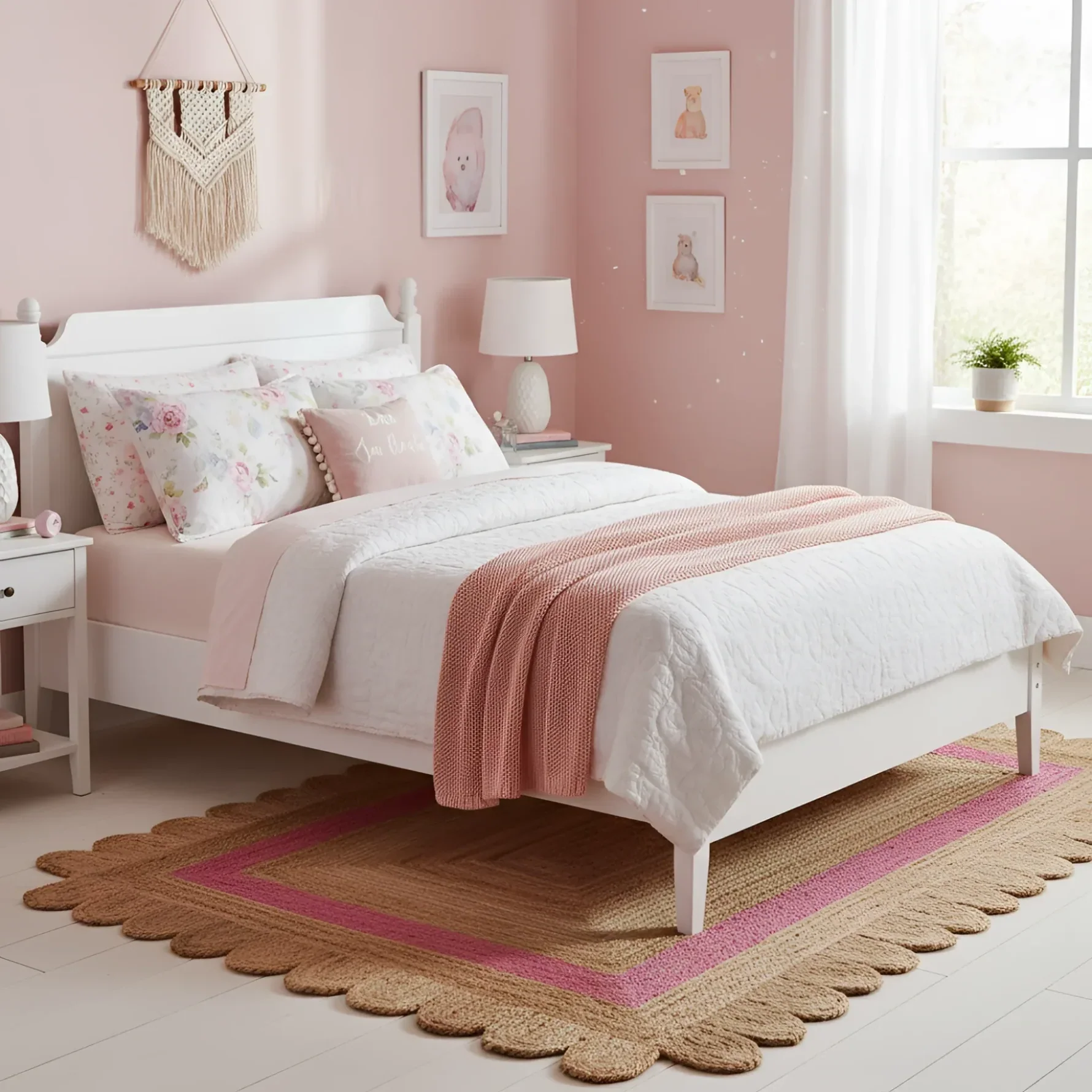 Handmade Pink Scalloped Border Jute Rug - Image 3