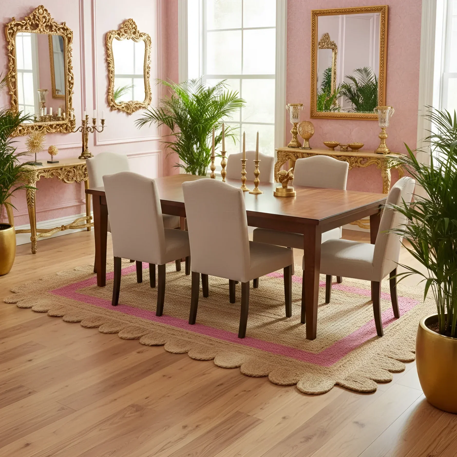 Handmade Pink Scalloped Border Jute Rug - Image 4