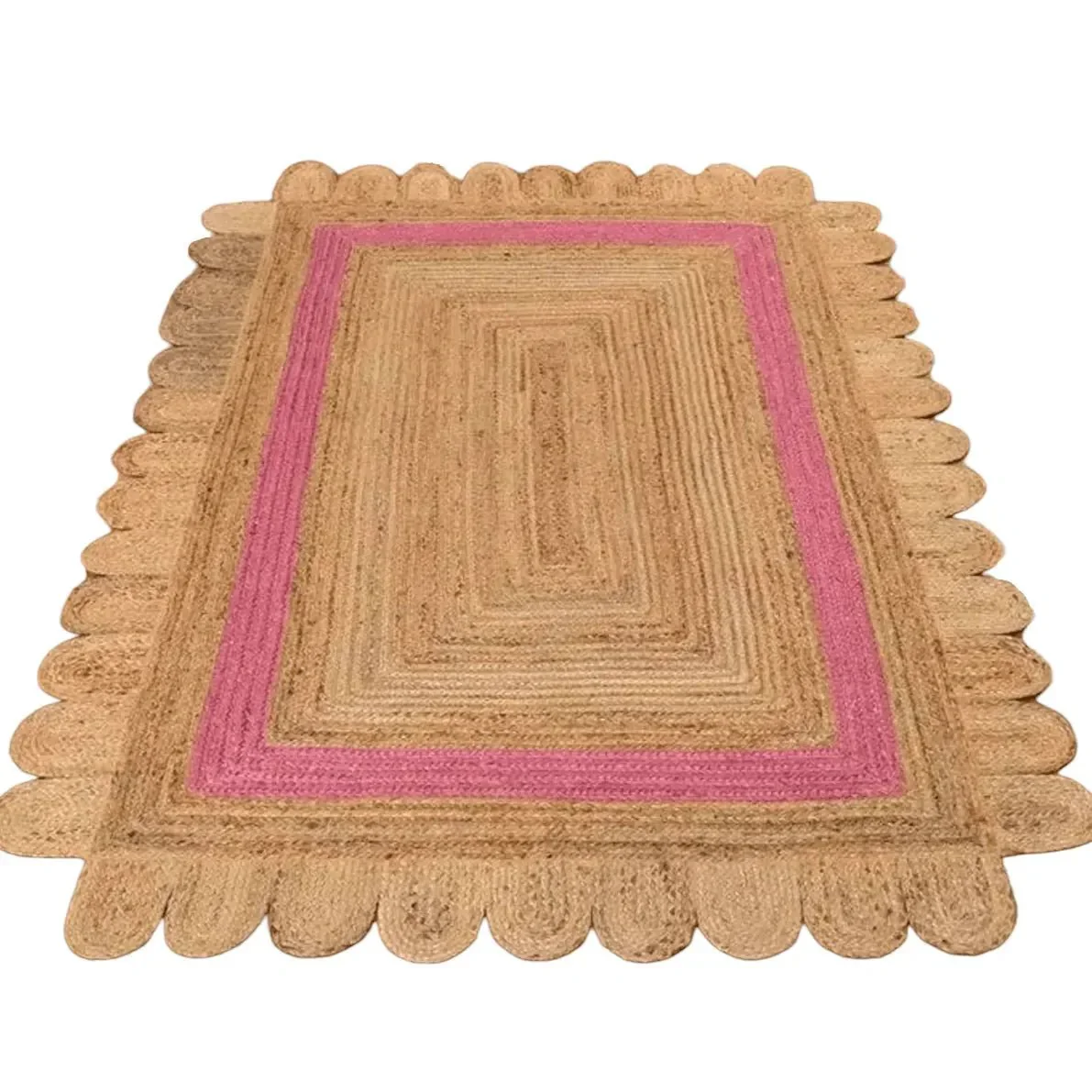Handmade Pink Scalloped Border Jute Rug - Image 5