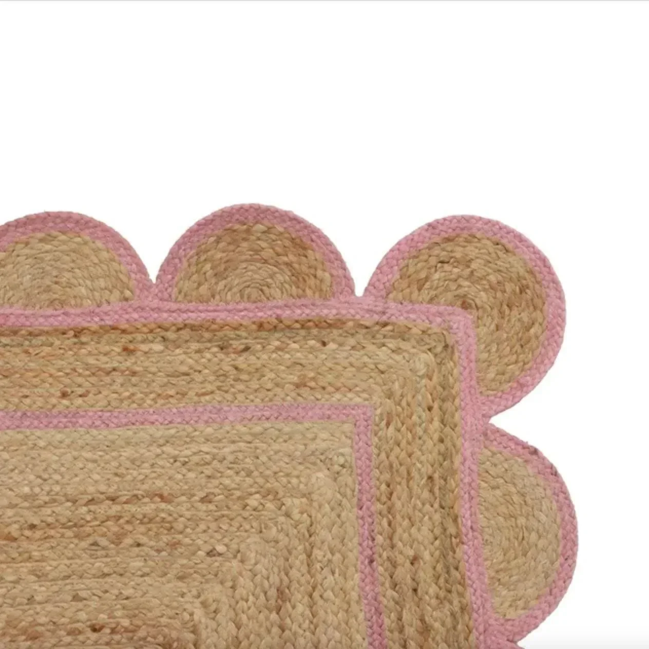 Handmade Pink Scalloped Jute Rug - Image 7