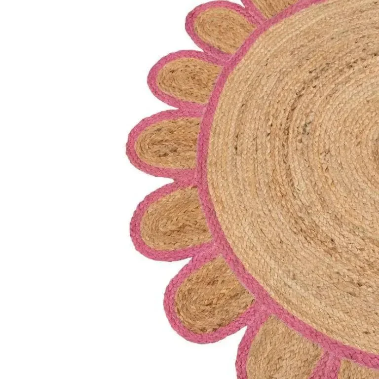 Handmade Pink Scalloped Round Jute Rug - Image 3