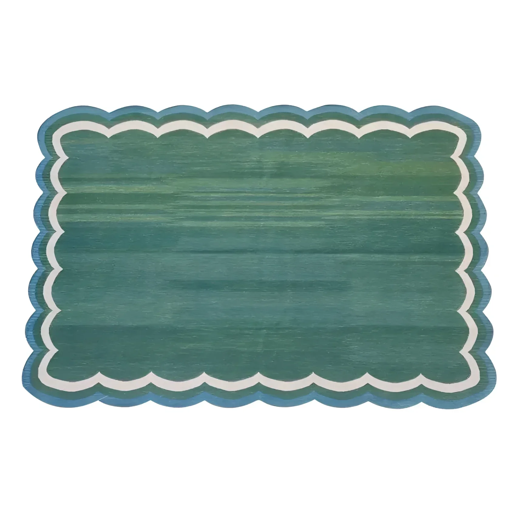 Handmade Reversible Cotton Scalloped Rug - Cream, Blue and Green - Image 4