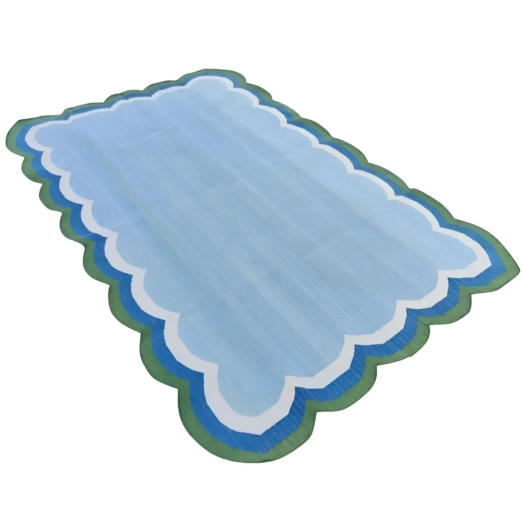 Handmade Reversible Cotton Scalloped Rug - Light Blue - Image 3