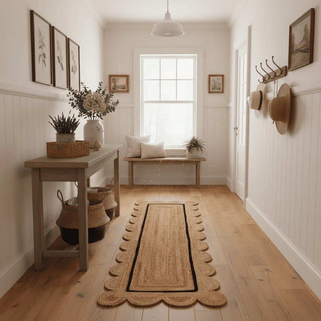 Handmade Scalloped Border Jute Rug - Black Trim - Image 2